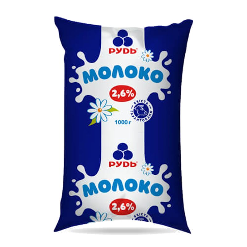 Молоко коров'яче РУДЬ, пастеризоване, 2,6%, 1000г